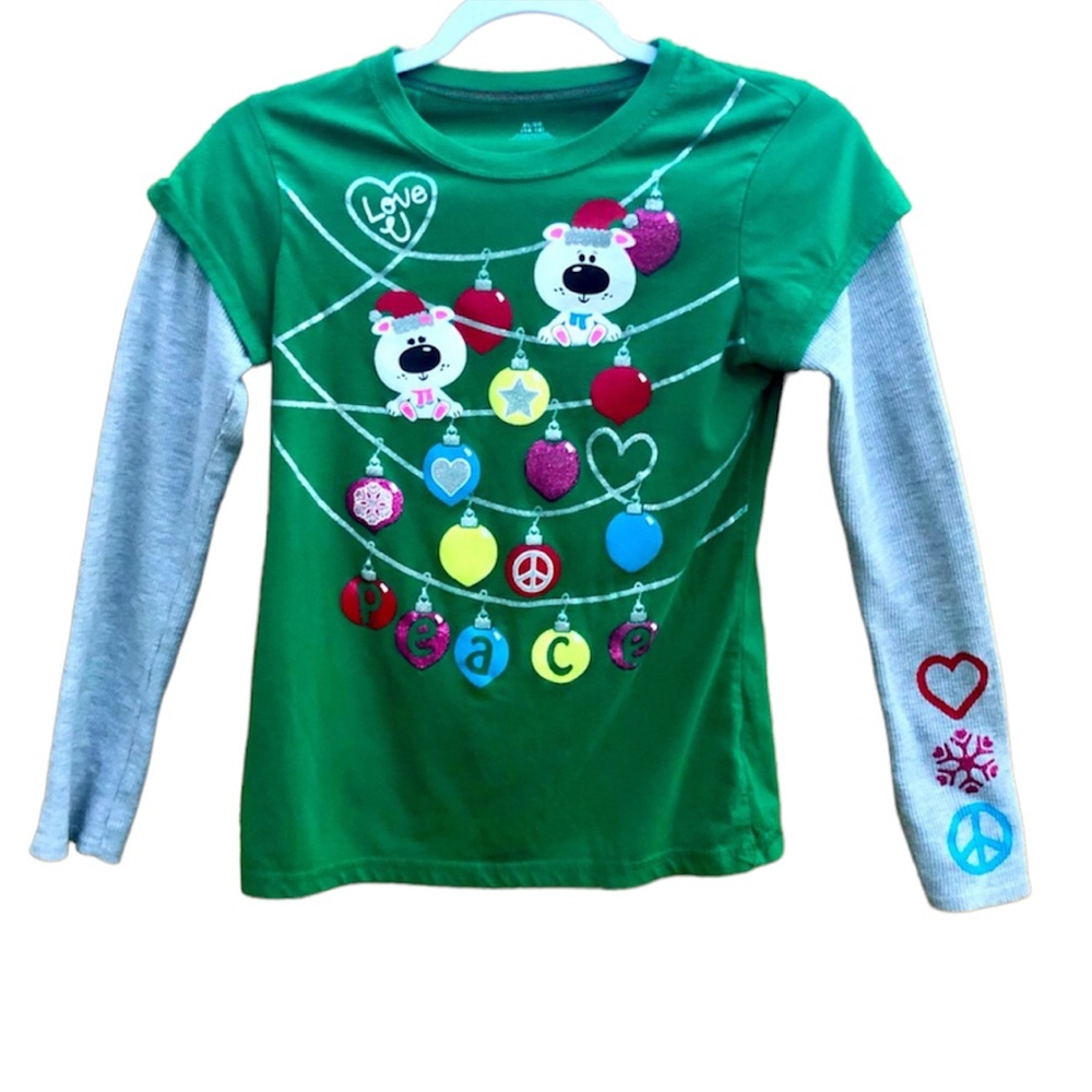 Christmas Tee Shirt Peace Holiday Graphic Girls Top 14-16 Snowflake